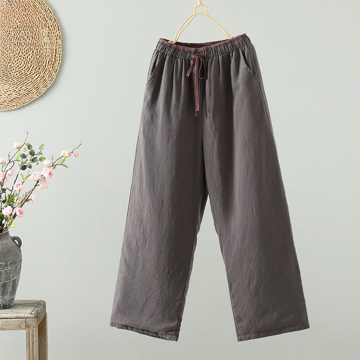 Pantalones anchos de lino y algodón con cordón ajustable de invierno para mujer con Buddha Stones y bolsillos - Gris oscuro - US8-10，UK/AU12-14，EU40-42 (2XL) - image 17