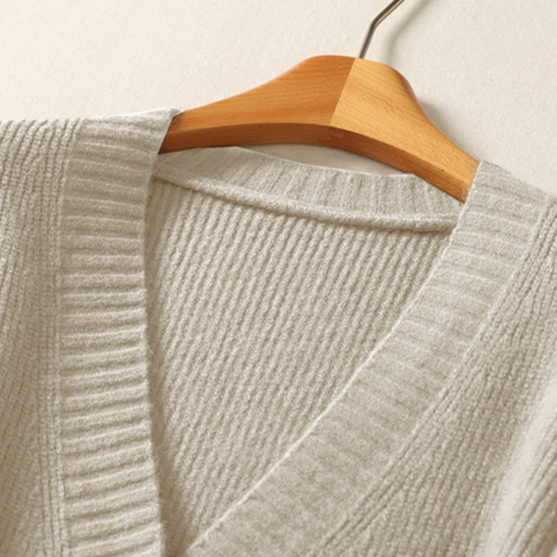 Cárdigan de punto de algodón de manga larga para mujer con cuello en V y botones de Buddha Stones para invierno - image 2