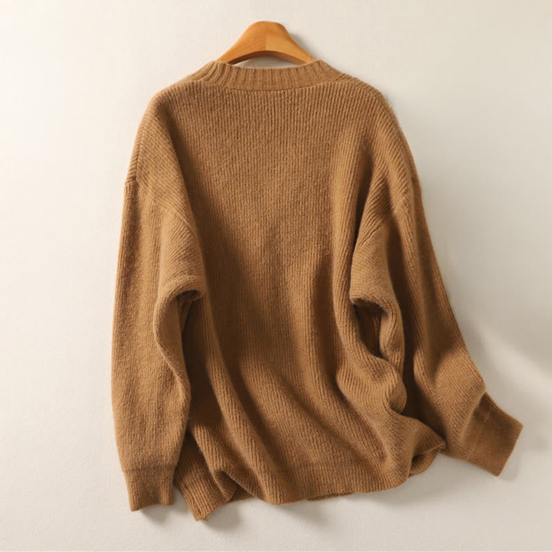 Cárdigan de punto de algodón de manga larga para mujer con cuello en V y botones de Buddha Stones para invierno - image 4