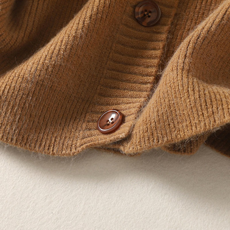 Cárdigan de punto de algodón de manga larga para mujer con cuello en V y botones de Buddha Stones para invierno - image 10