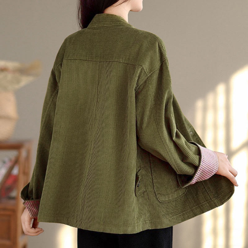 Chaqueta de pana de manga larga para mujer con diseño de botones y Buddha Stones y bolsillos - image 9