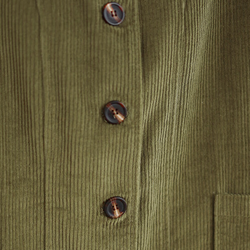 Chaqueta de pana de manga larga para mujer con diseño de botones y Buddha Stones y bolsillos - image 15