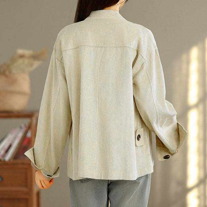 Chaqueta de pana de manga larga para mujer con diseño de botones y Buddha Stones y bolsillos - image 2