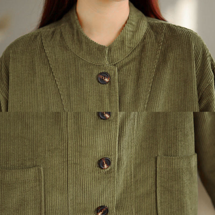 Chaqueta de pana de manga larga para mujer con diseño de botones y Buddha Stones y bolsillos - image 14
