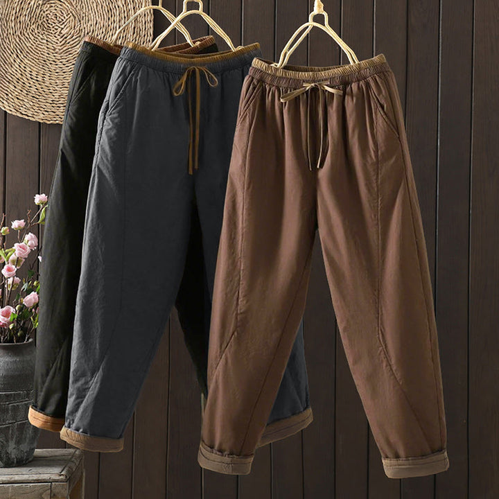 Pantalones térmicos tipo harén de algodón liso con bolsillos para mujer Buddha Stones - image 0