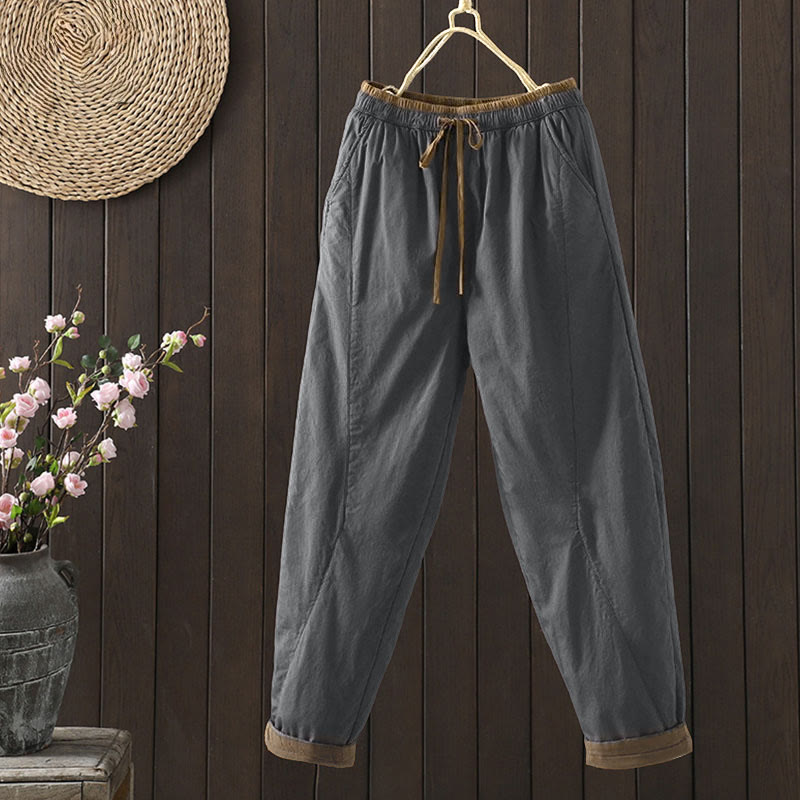 Pantalones térmicos tipo harén de algodón liso con bolsillos para mujer Buddha Stones - Gris oscuro - US8-10，UK/AU12-14，EU40-42 (2XL) - image 14