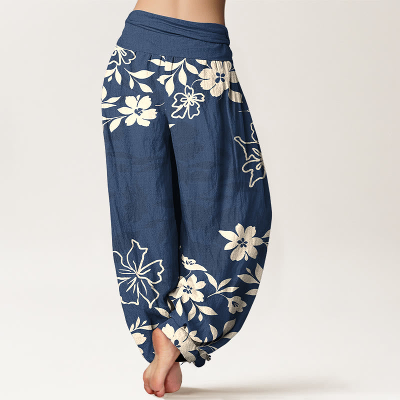 Pantalones Buddha Stones con estampado retro de flores y hojas para mujer, con cintura elástica - image 1