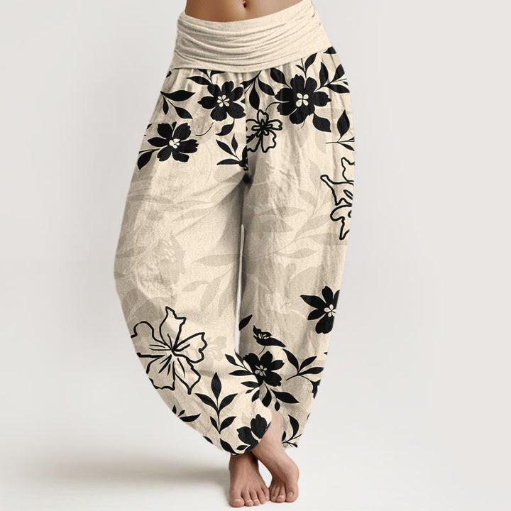 Pantalones Buddha Stones con estampado retro de flores y hojas para mujer, con cintura elástica - PapayaWhip - US16，UK/AU20，EU48 (3XL) - image 8