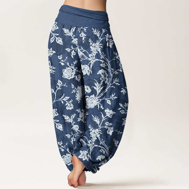 Pantalones Buddha Stones con estampado floral y cobertura total para mujer, con cintura elástica - image 1