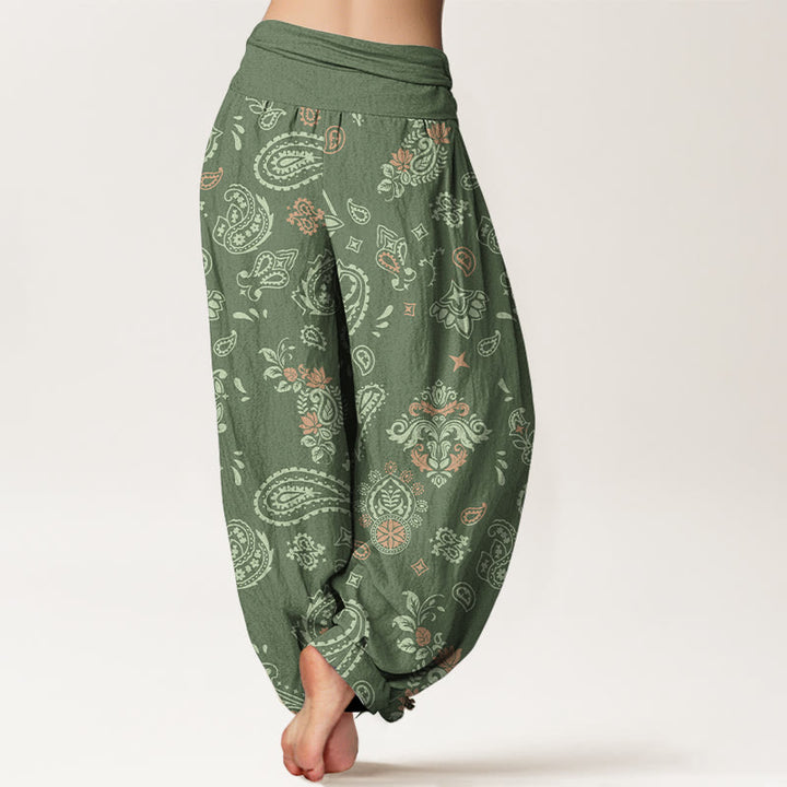 Pantalones harén de algodón con estampado vintage de cachemira y Buddha Stones para mujer con cintura elástica - image 1