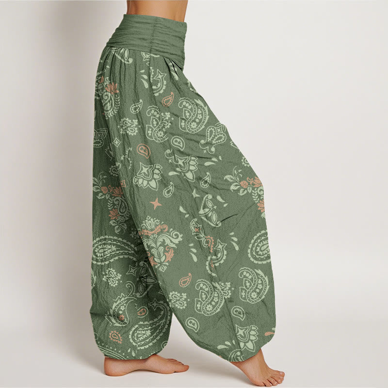 Pantalones harén de algodón con estampado vintage de cachemira y Buddha Stones para mujer con cintura elástica - image 2