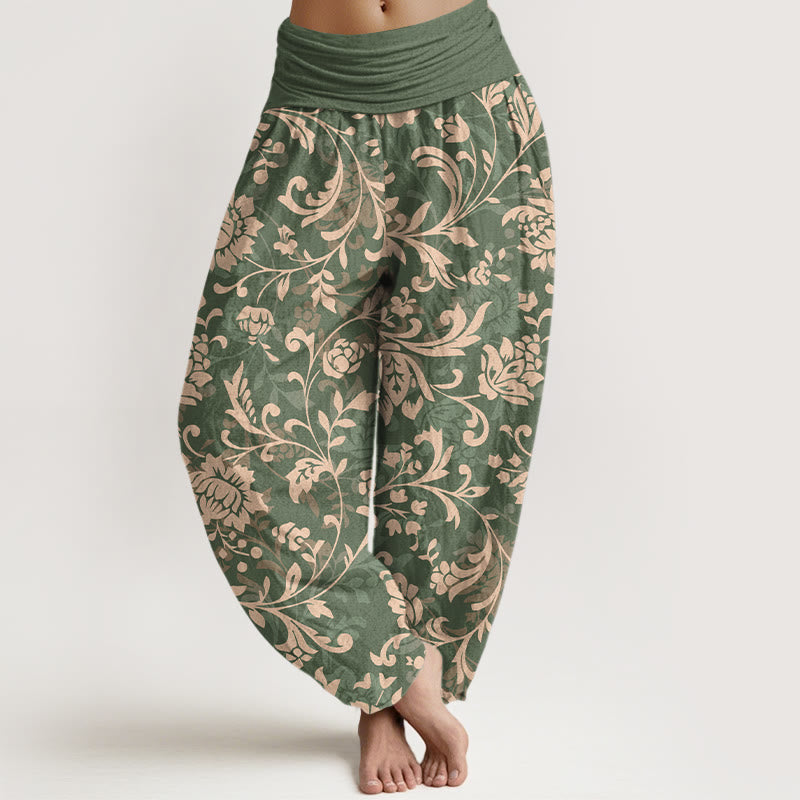 Pantalones harén de algodón con estampado floral de lujo y Buddha Stones para mujer, cintura elástica - Verdemar - US16，UK/AU20，EU48 (3XL) - image 0