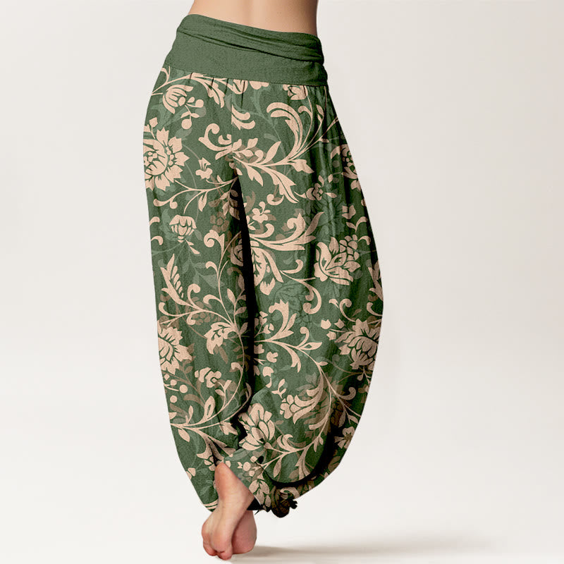 Pantalones harén de algodón con estampado floral de lujo y Buddha Stones para mujer, cintura elástica - image 1