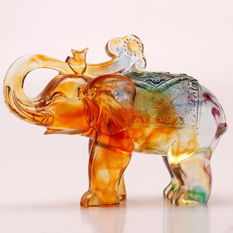 Buddha Stones hechas a mano, cristal de Liuli, elefante, obra de arte, sabiduría, riqueza, decoración del hogar - Mango de elefante Ruyi 23,8 x 10 x 14,5 cm - image 6