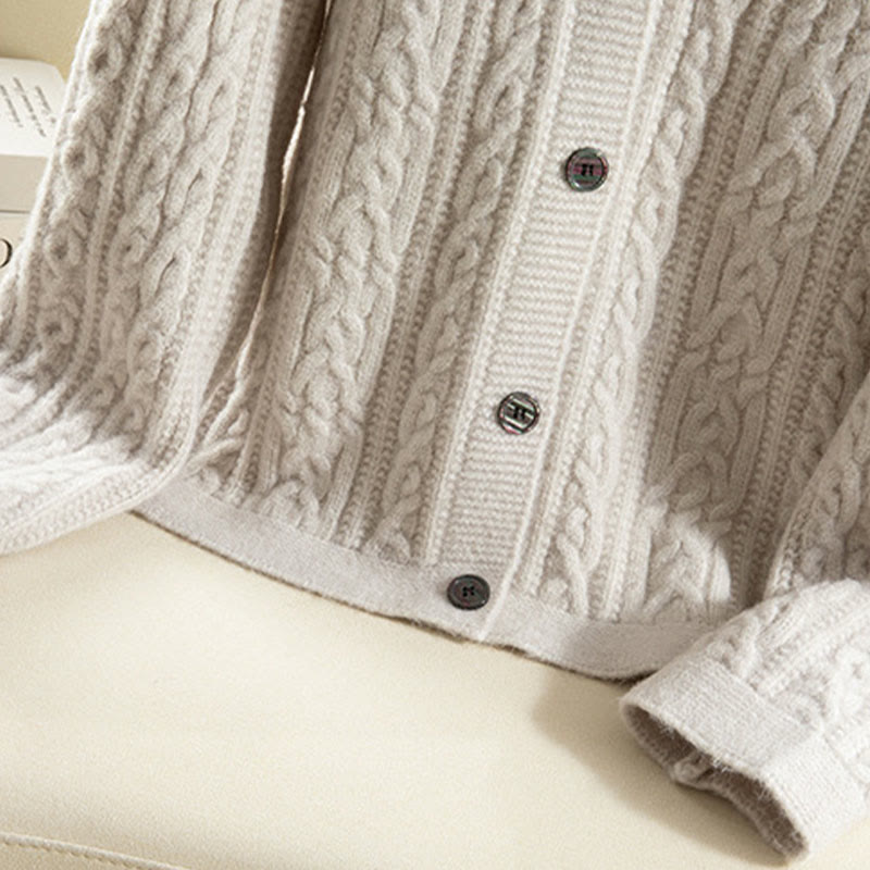 Cárdigan de punto de manga larga para mujer, de algodón, con diseño informal de botones retorcidos de Buddha Stones para invierno - image 37