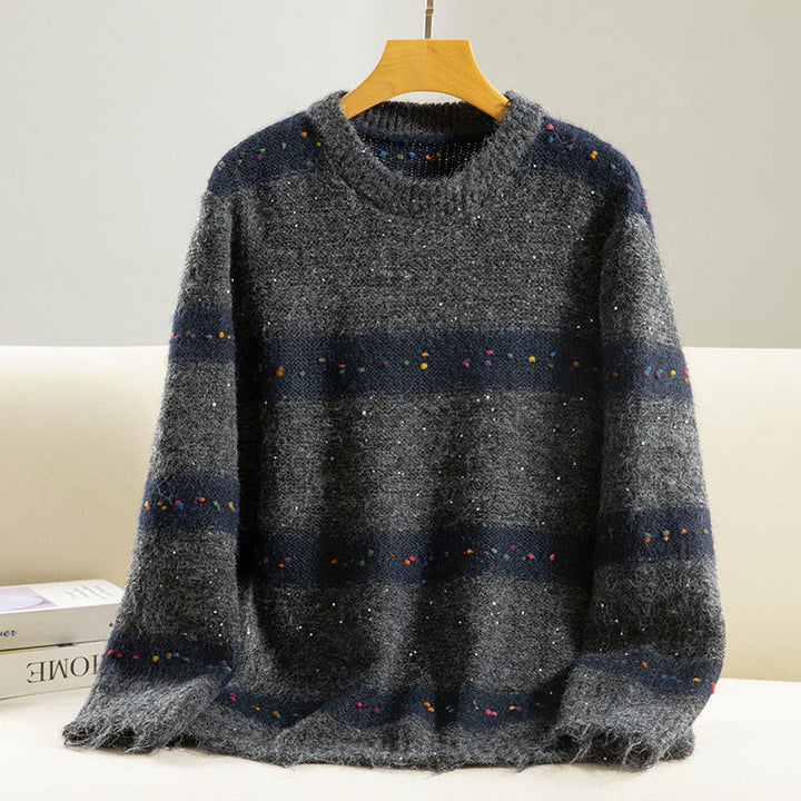 Suéter de algodón para mujer, manga larga, cuello redondo y estampado de rayas invernales con Buddha Stones - Gris oscuro - US4, UK/AU8, EU36 (F) - image 17