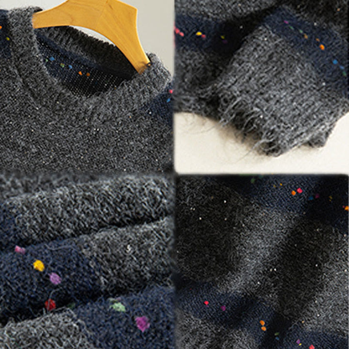 Suéter de algodón para mujer, manga larga, cuello redondo y estampado de rayas invernales con Buddha Stones - image 19