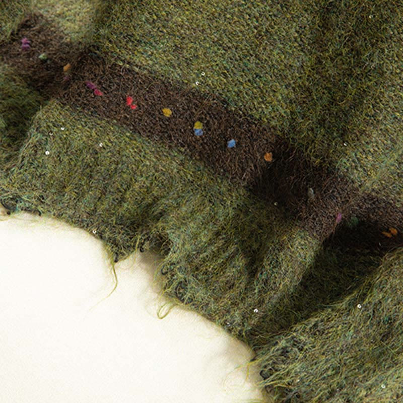 Suéter de algodón para mujer, manga larga, cuello redondo y estampado de rayas invernales con Buddha Stones - image 9