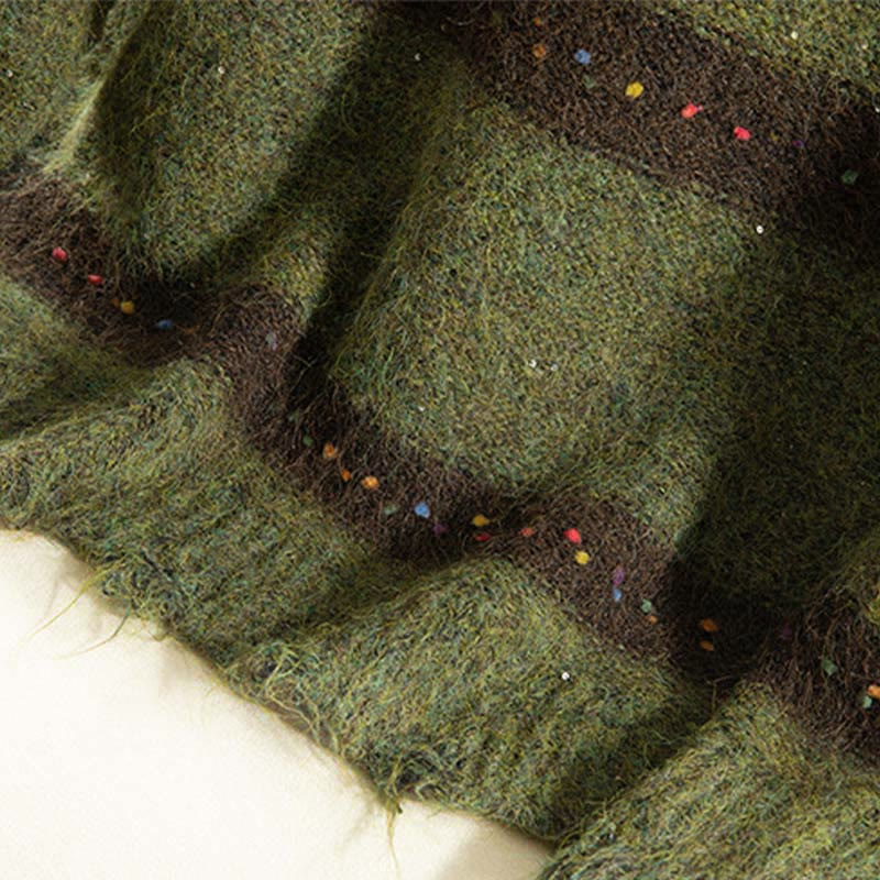 Suéter de algodón para mujer, manga larga, cuello redondo y estampado de rayas invernales con Buddha Stones - image 8