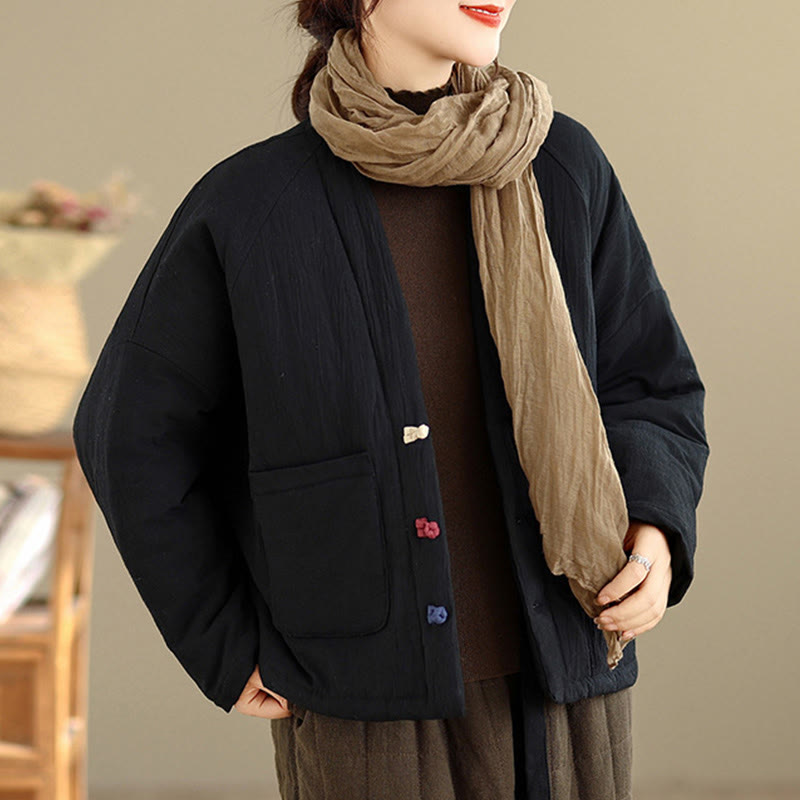 Chaqueta térmica de algodón de manga larga de invierno para mujer con bolsillos Buddha Stones - Negro - US14，UK/AU18，EU46 (2XL) - image 0