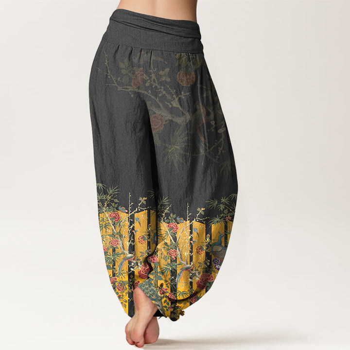 Pantalones Buddha Stones de algodón con estampado de flores de pavo real y cintura elástica para mujer - image 6
