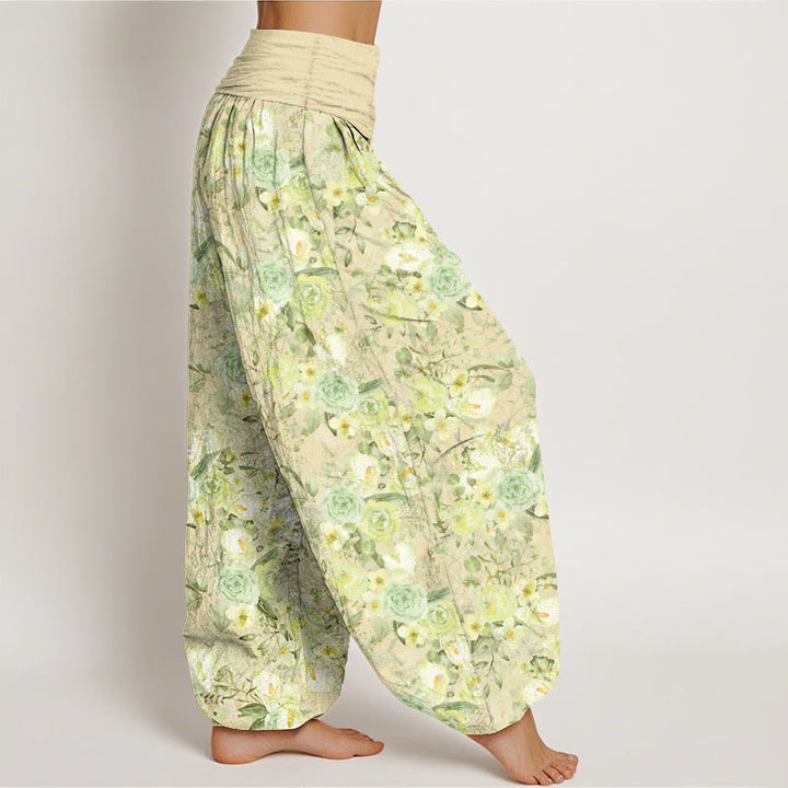 Pantalones harén de algodón con estampado floral pastoral de Buddha Stones para mujer, cintura elástica - image 2