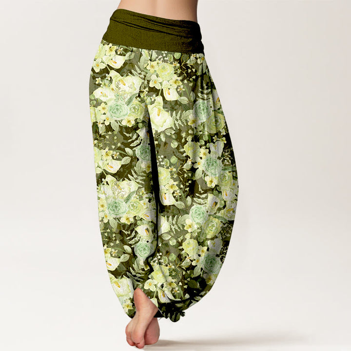 Pantalones harén de algodón con estampado floral pastoral de Buddha Stones para mujer, cintura elástica - image 6