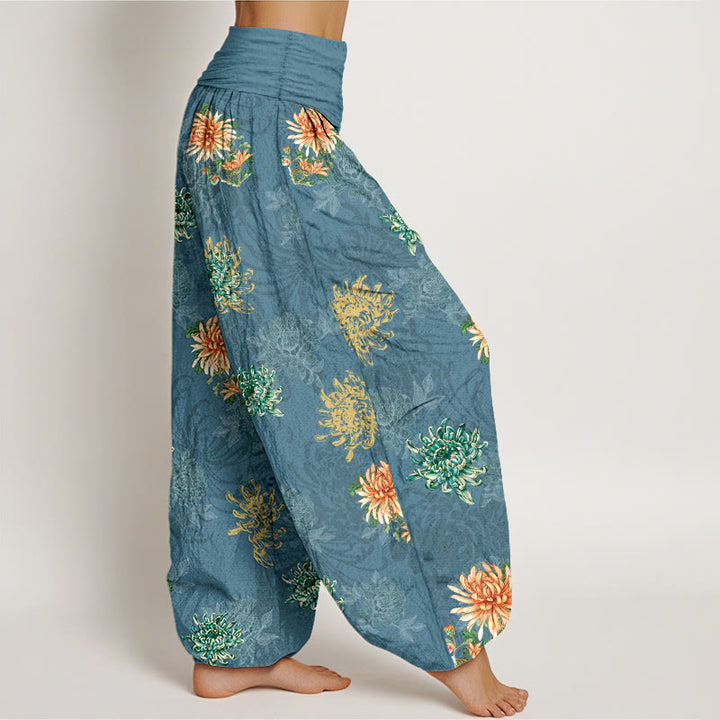 Pantalones harén de algodón con estampado de crisantemo y Buddha Stones para mujer, cintura elástica, varios colores - image 2