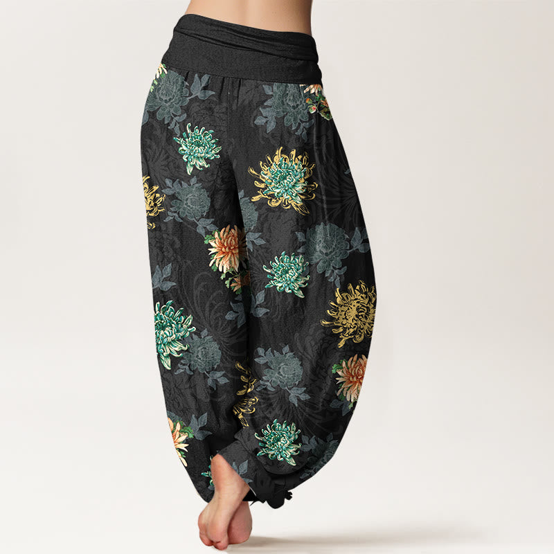 Pantalones harén de algodón con estampado de crisantemo y Buddha Stones para mujer, cintura elástica, varios colores - image 6