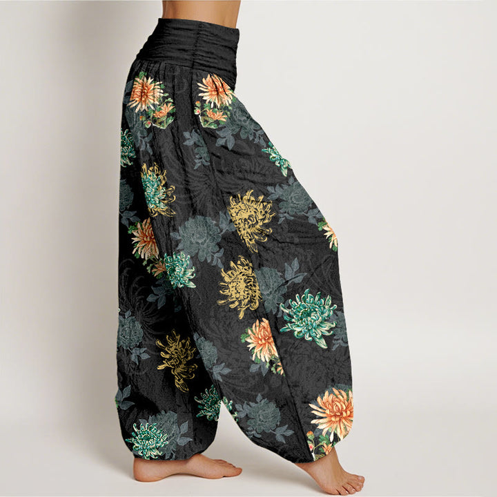 Pantalones harén de algodón con estampado de crisantemo y Buddha Stones para mujer, cintura elástica, varios colores - image 7