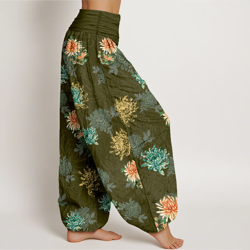 Pantalones harén de algodón con estampado de crisantemo y Buddha Stones para mujer, cintura elástica, varios colores - image 10