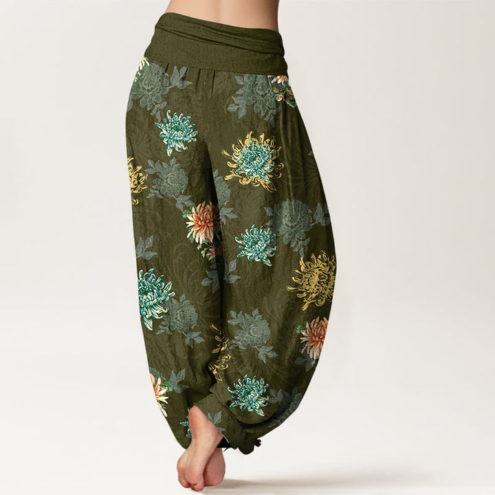 Pantalones harén de algodón con estampado de crisantemo y Buddha Stones para mujer, cintura elástica, varios colores - image 9