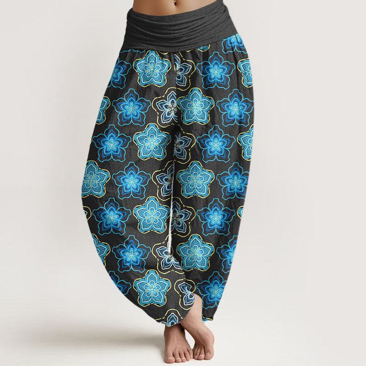 Pantalones Buddha Stones de algodón con diseño regular de flores de cinco pétalos y cintura elástica para mujer - Negro - US16，UK/AU20，EU48 (3XL) - image 5