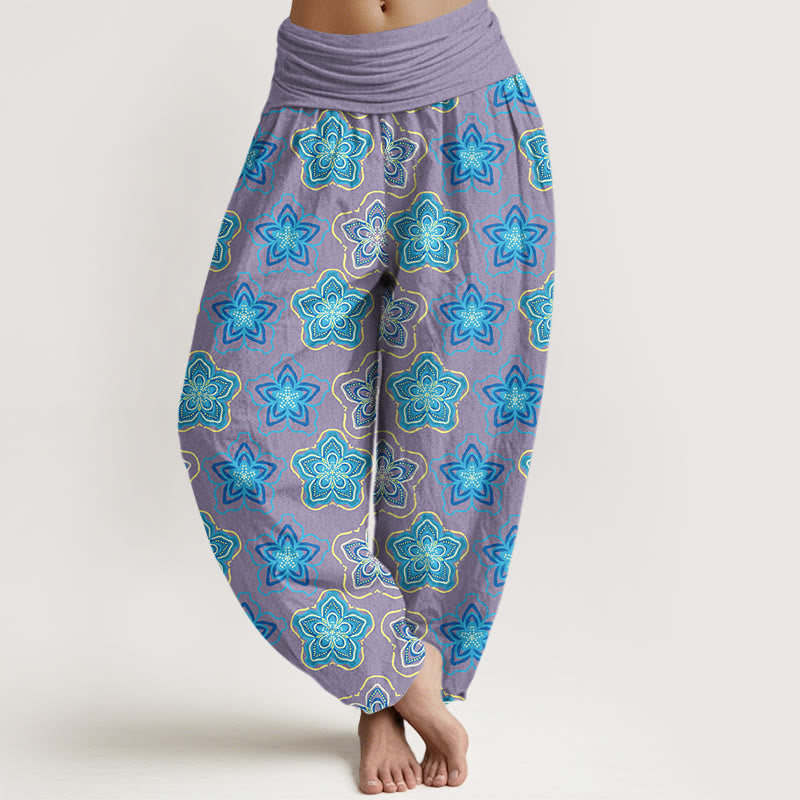 Pantalones Buddha Stones de algodón con diseño regular de flores de cinco pétalos y cintura elástica para mujer - Ciruela - US16，UK/AU20，EU48 (3XL) - image 8