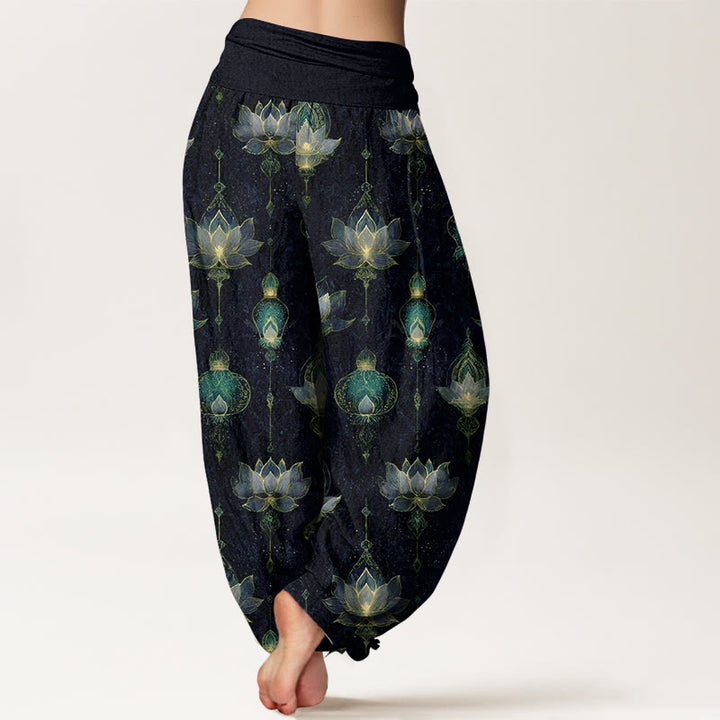 Pantalones harén de algodón con estampado de linternas de loto y Buddha Stones para mujer, cintura elástica - image 6
