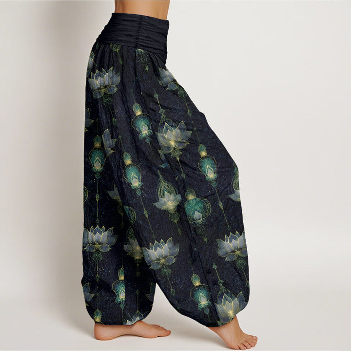 Pantalones harén de algodón con estampado de linternas de loto y Buddha Stones para mujer, cintura elástica - image 7