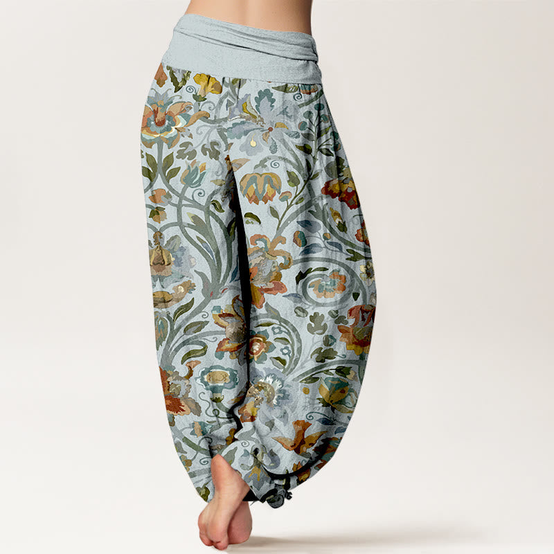 Pantalones Buddha Stones con estampado retro de flores, vides y pájaros para mujer, con cintura elástica - image 6