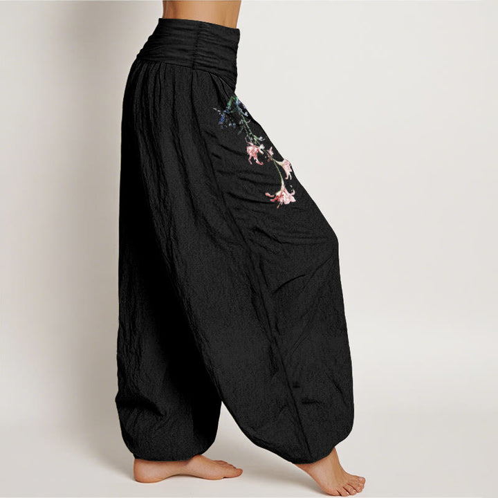 Pantalones Buddha Stones de algodón puro con estampado floral pastel sencillo para mujer, cintura elástica - image 2