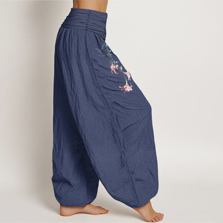 Pantalones Buddha Stones de algodón puro con estampado floral pastel sencillo para mujer, cintura elástica - image 7