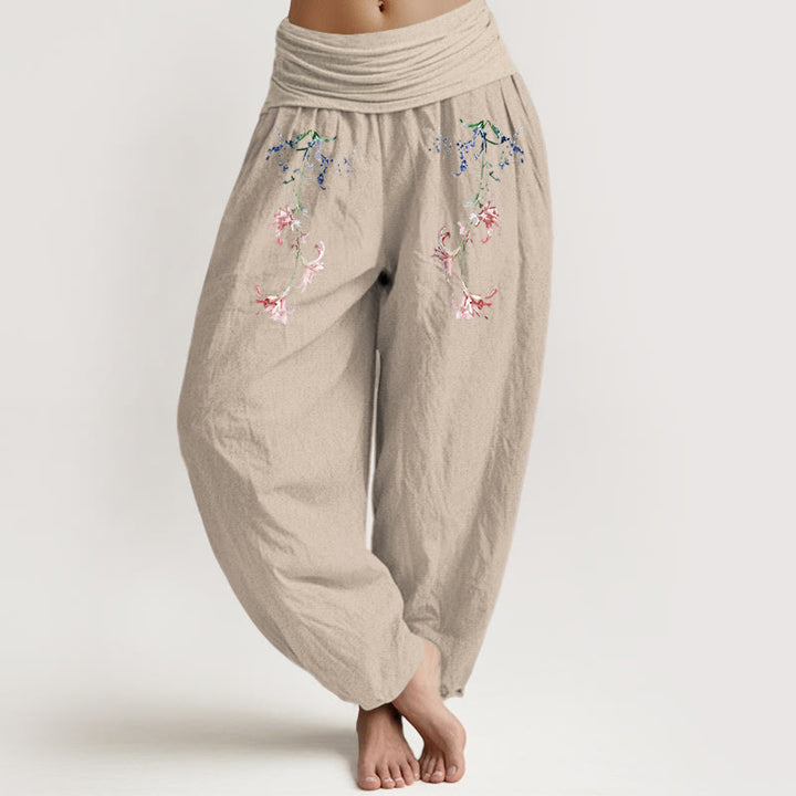 Pantalones Buddha Stones de algodón puro con estampado floral pastel sencillo para mujer, cintura elástica - Broncearse - US16，UK/AU20，EU48 (3XL) - image 11
