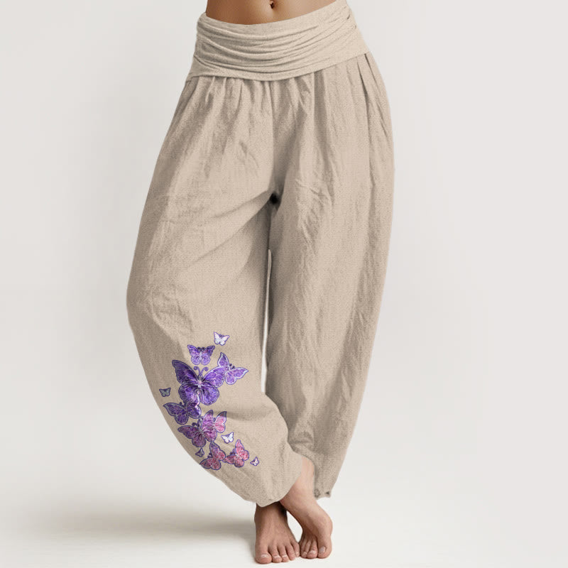 Pantalones Buddha Stones de algodón puro con estampado de mariposas pastel y cintura elástica para mujer - Broncearse - US16，UK/AU20，EU48 (3XL) - image 11