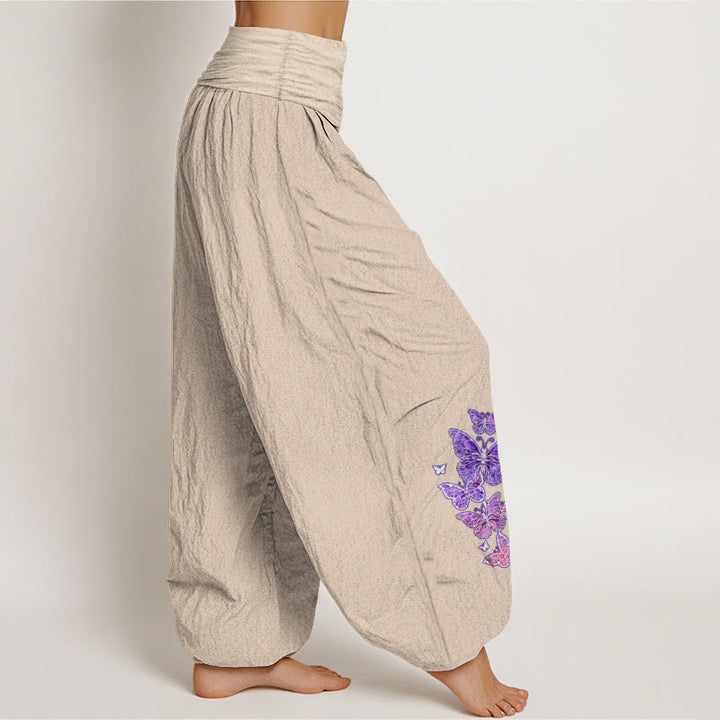 Pantalones Buddha Stones de algodón puro con estampado de mariposas pastel y cintura elástica para mujer - image 13