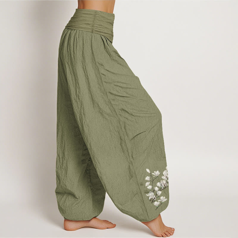 Pantalones Buddha Stones de algodón puro con estampado de flores de magnolia para mujer, cintura elástica - image 16