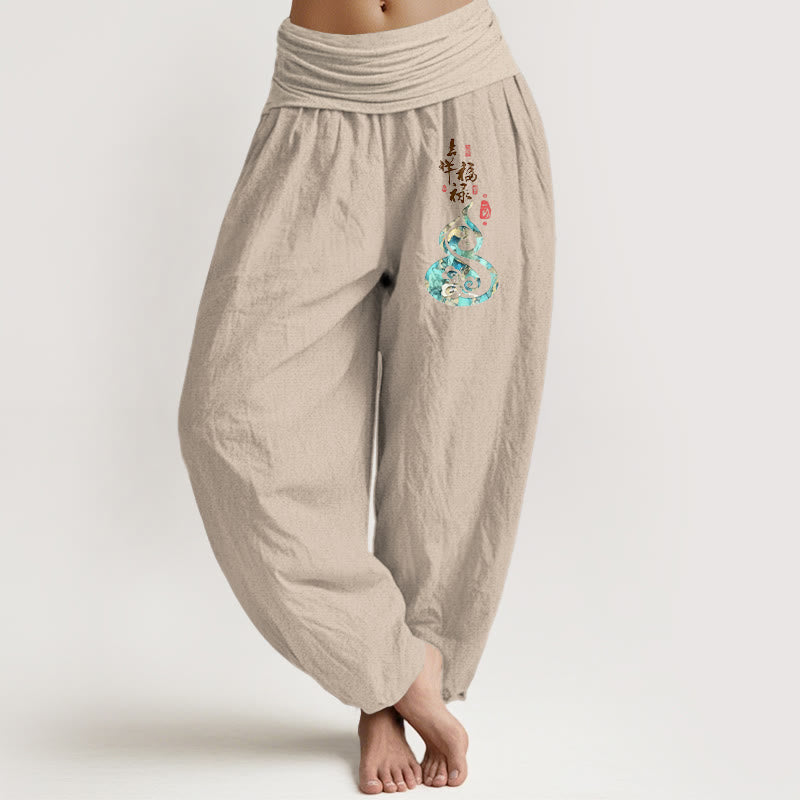 Pantalones Buddha Stones de algodón puro con estampado de calabaza y caracteres chinos para mujer, cintura elástica - Broncearse - US16，UK/AU20，EU48 (3XL) - image 11