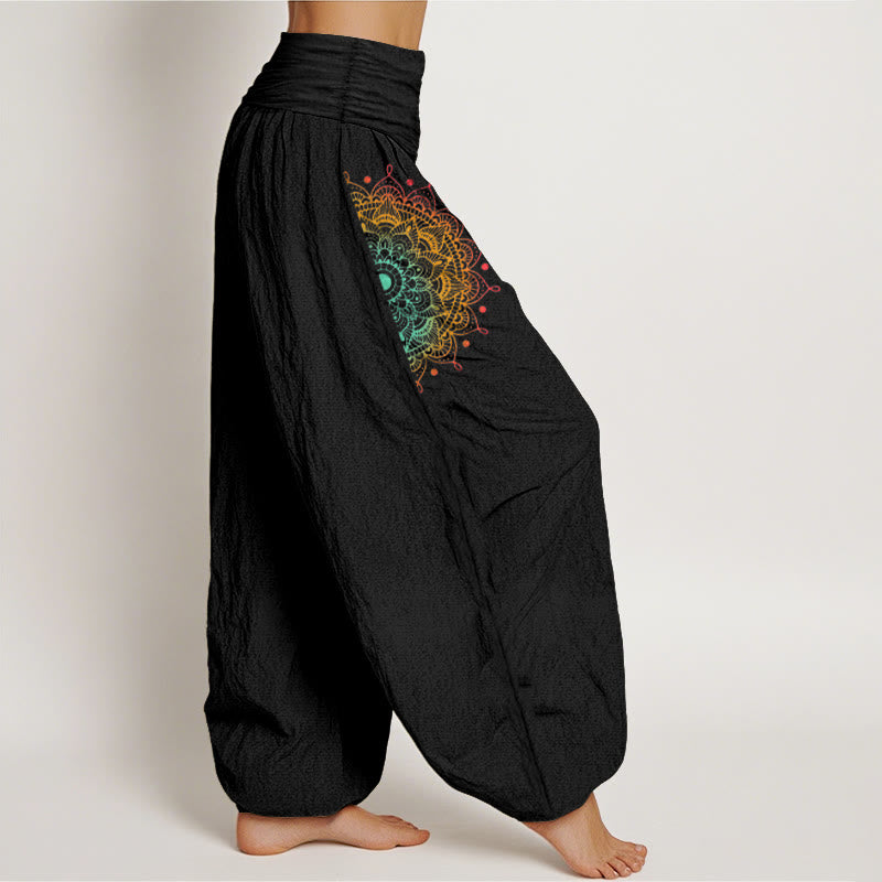 Pantalones Buddha Stones de algodón puro con estampado de mandala, estilo sencillo, para mujer, con cintura elástica - image 2