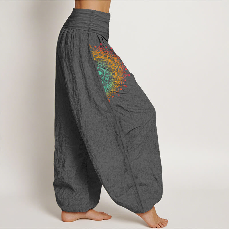 Pantalones Buddha Stones de algodón puro con estampado de mandala, estilo sencillo, para mujer, con cintura elástica - image 10