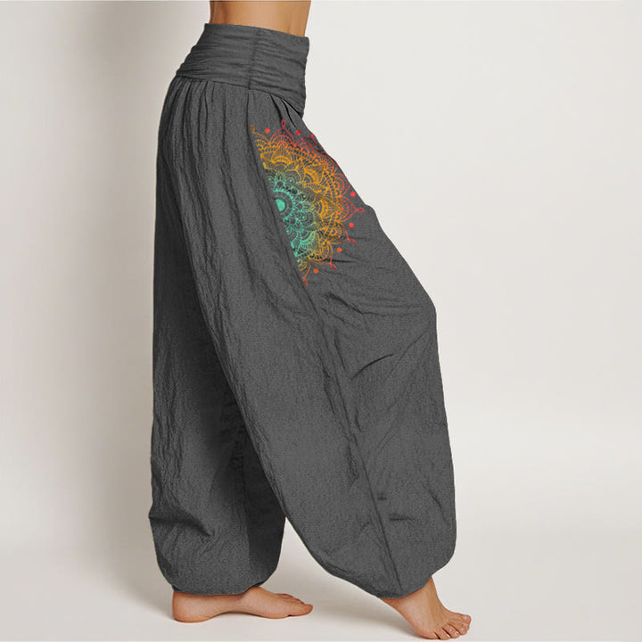 Pantalones Buddha Stones de algodón puro con estampado de mandala, estilo sencillo, para mujer, con cintura elástica - image 10