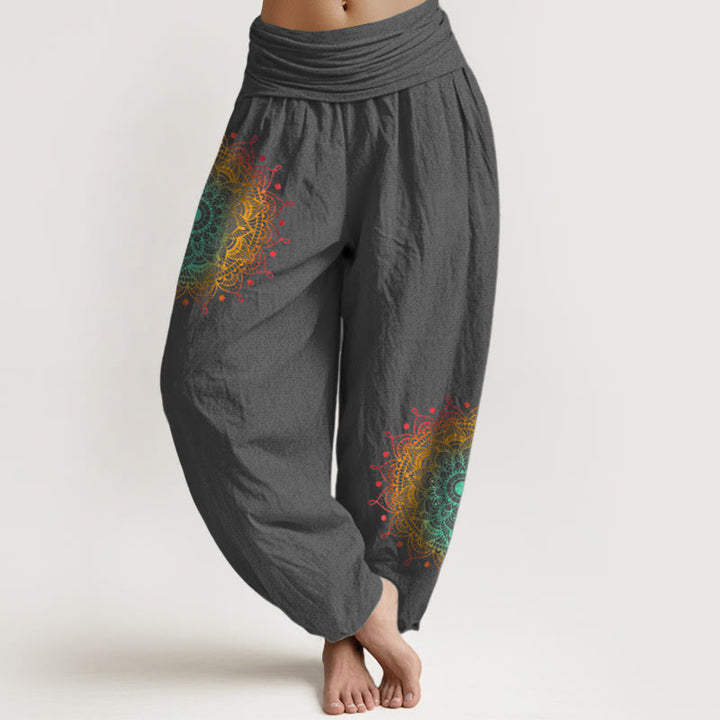Pantalones Buddha Stones de algodón puro con estampado de mandala, estilo sencillo, para mujer, con cintura elástica - Gris oscuro - US16，UK/AU20，EU48 (3XL) - image 8