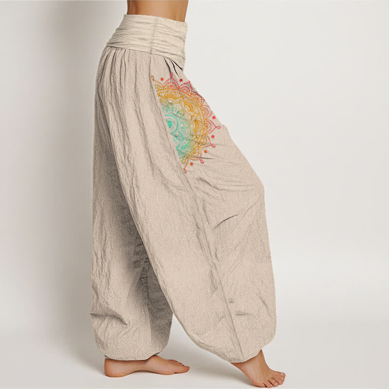 Pantalones Buddha Stones de algodón puro con estampado de mandala, estilo sencillo, para mujer, con cintura elástica - image 13
