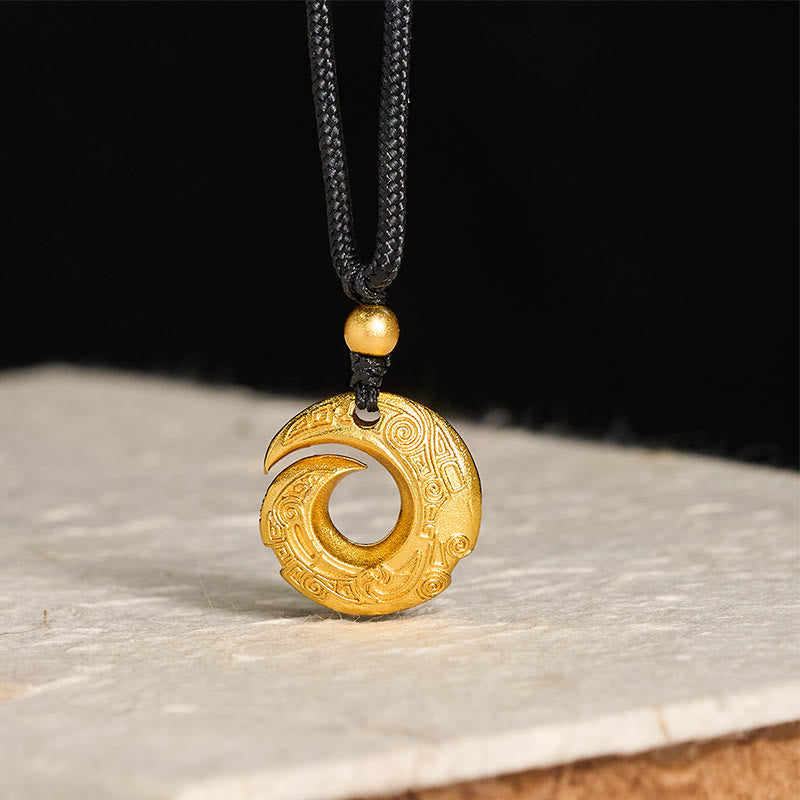 Collar con colgante de cuerda negra con Buddha Stones , chapado en oro de 24 quilates, hebilla de la paz y cuerda auspiciosa. - Hebilla de la paz - image 0